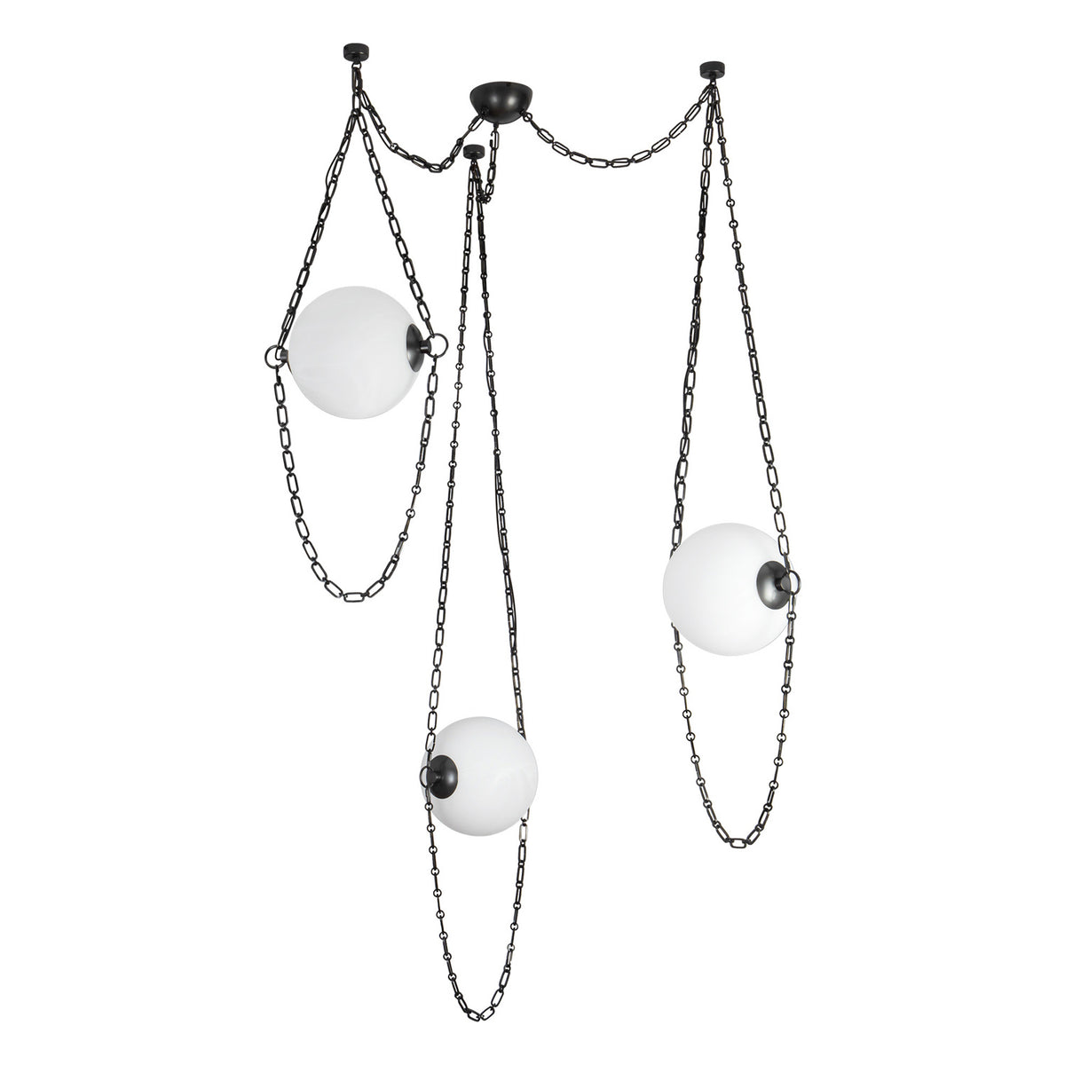 Cariselle LED 3 Light Swag Chandelier, Urban Bronze and Cloud Glass