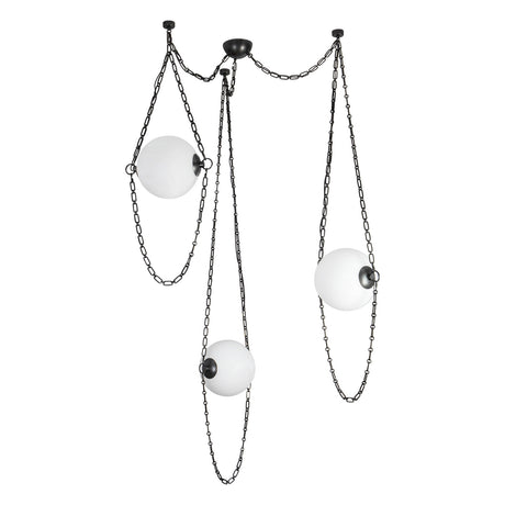 Cariselle LED 3 Light Swag Chandelier, Urban Bronze and Cloud Glass