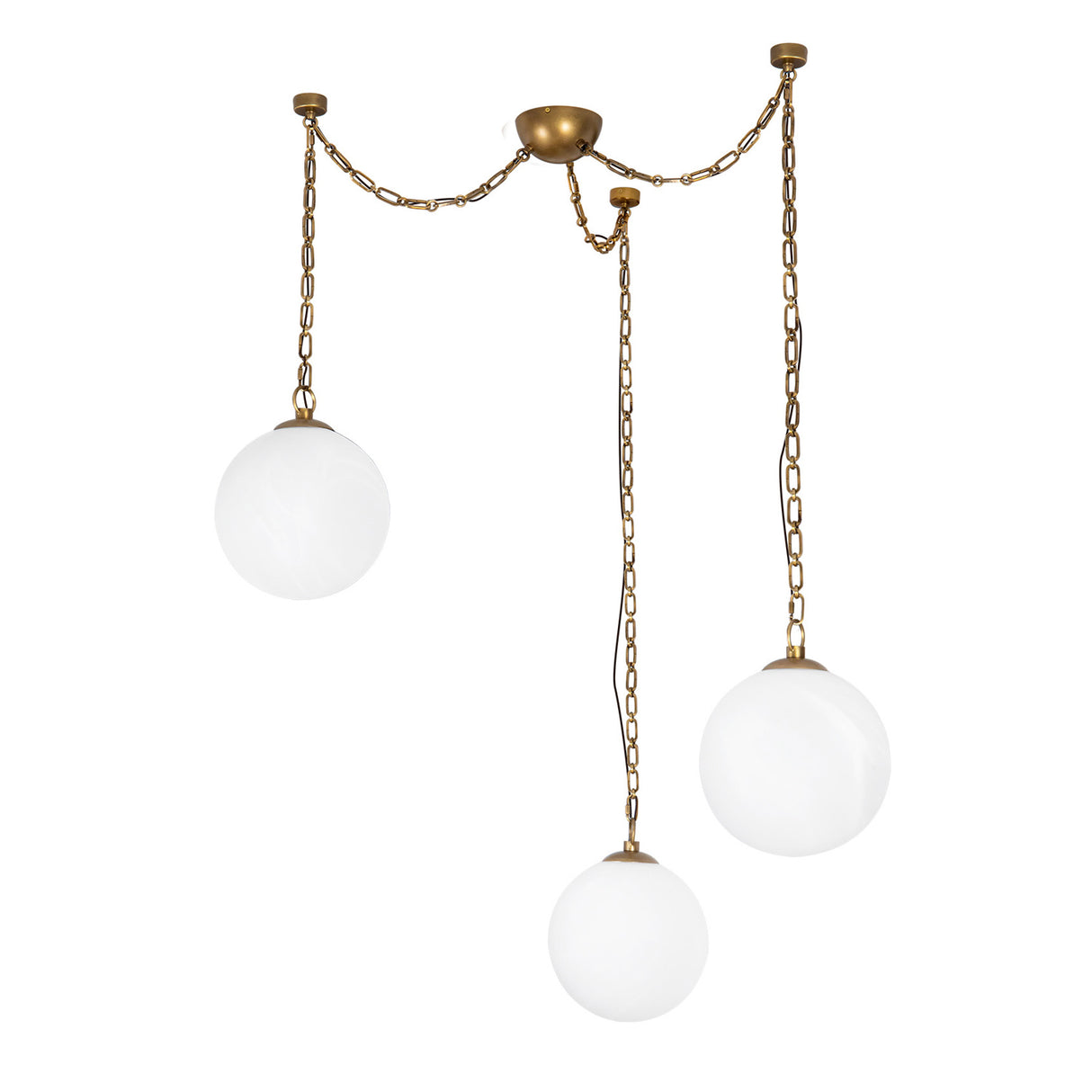 Cariselle LED 3 Light Swag Pendant, Vintage Brass and Cloud Glass
