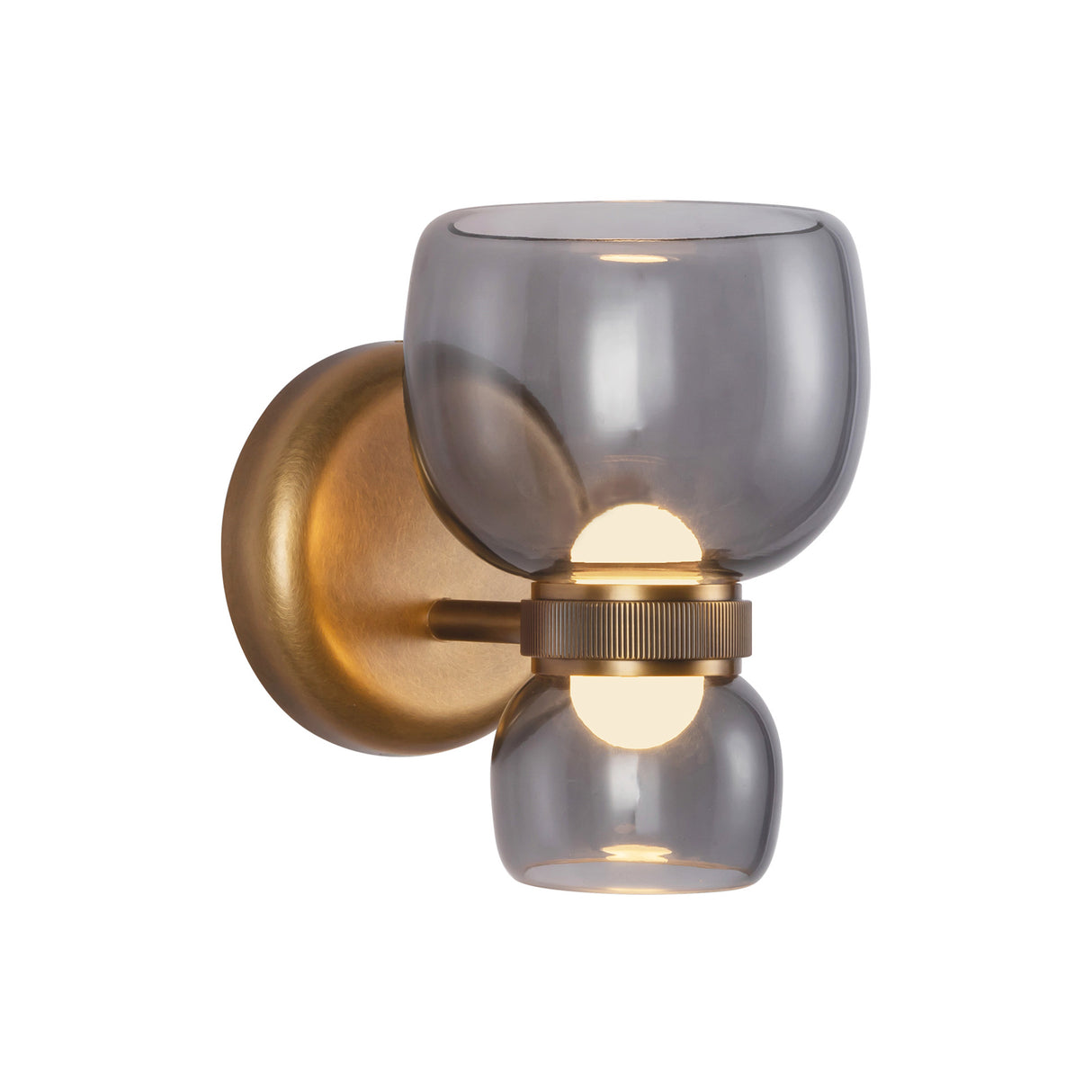 Brann LED Wall Sconce 8", Vintage Brass and Smoke Glass