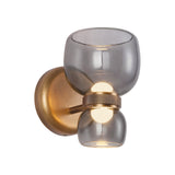Brann LED Wall Sconce 8", Vintage Brass and Smoke Glass