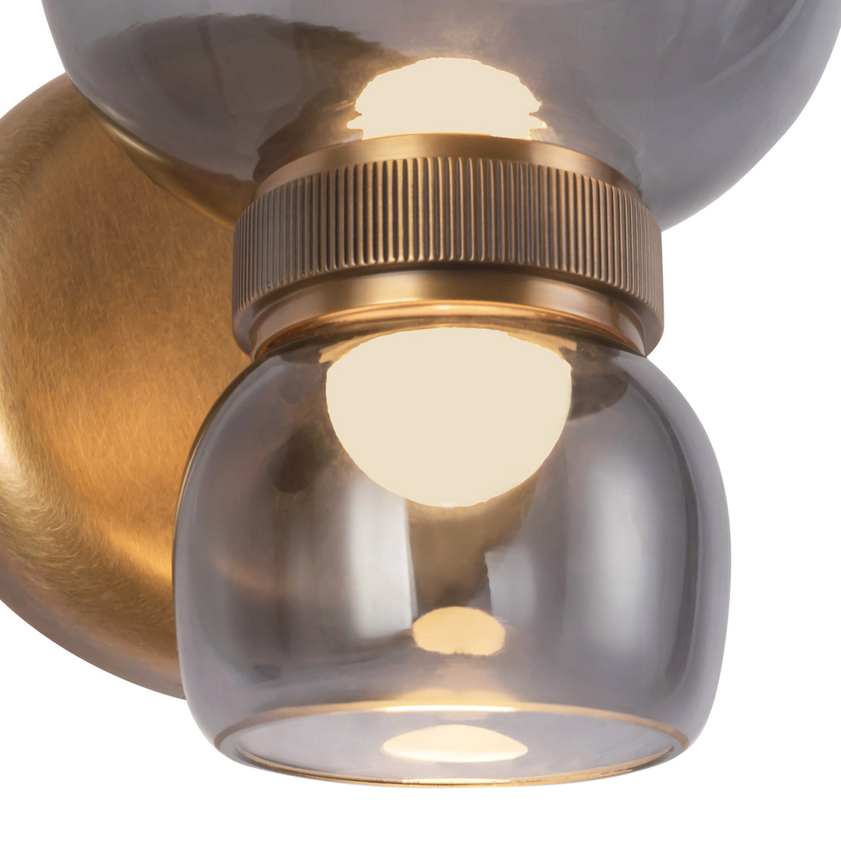 Brann LED Wall Sconce 8", Vintage Brass and Smoke Glass