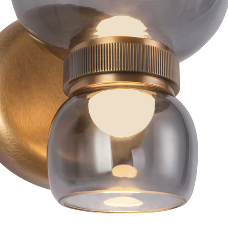 Brann LED Wall Sconce 8", Vintage Brass and Smoke Glass