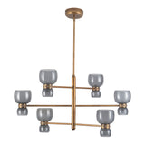 Brann LED Chandelier 36", Vintage Brass and Smoke Glass