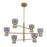 Brann LED Chandelier 36", Vintage Brass and Smoke Glass