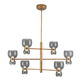 Brann LED Chandelier 36", Vintage Brass and Smoke Glass