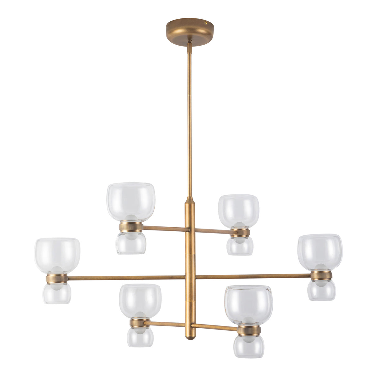 Brann LED Chandelier 36", Vintage Brass and Clear Glass