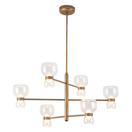 Brann LED Chandelier 36", Vintage Brass and Clear Glass