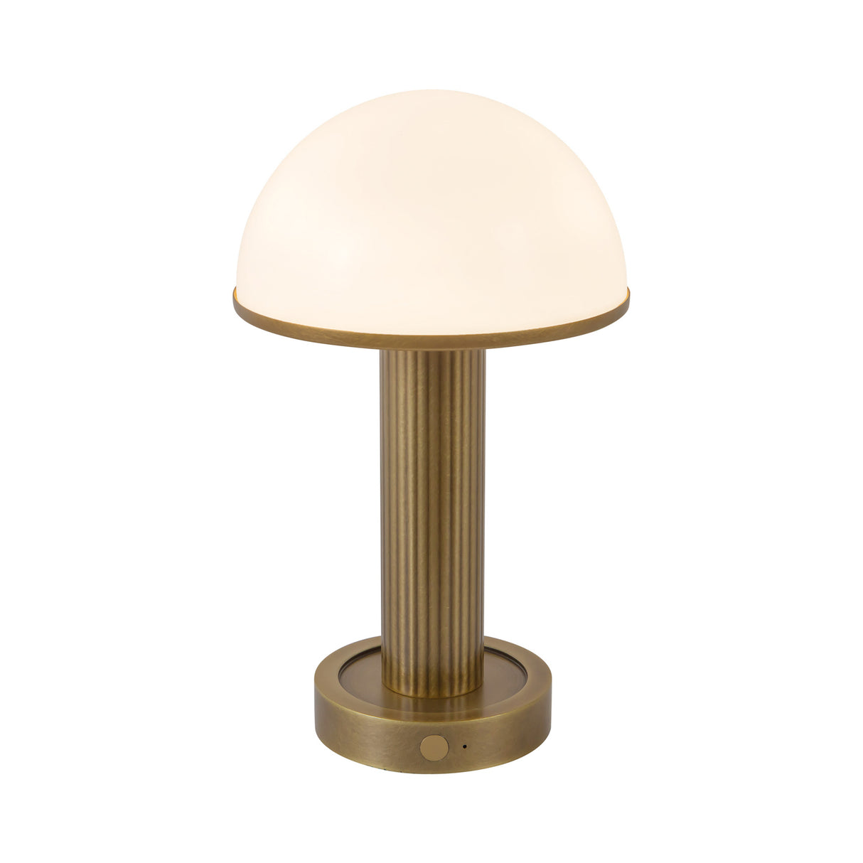 Damon Rechargeable Table Lamp 9", Vintage Brass and Opal Glass
