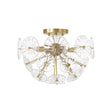 Blossom Semi-Flush Mount 16", Matte Brass and Clear Glass, angled view showing round clear glass discs on matte brass arms