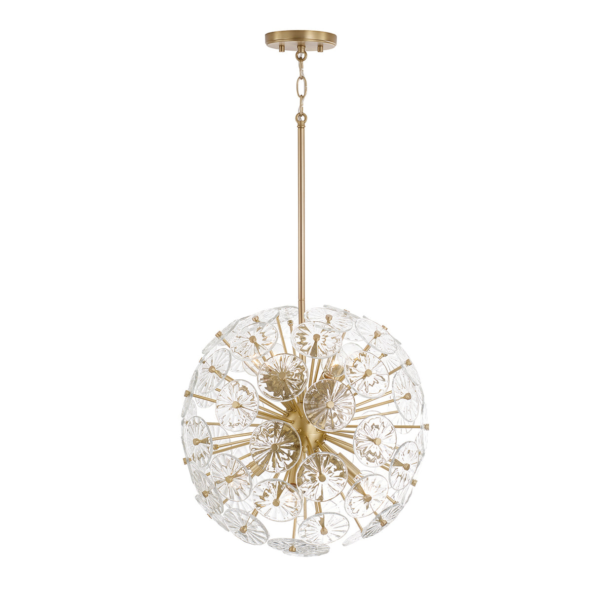 Blossom Medium Pendant 18", Matte Brass and Clear Glass