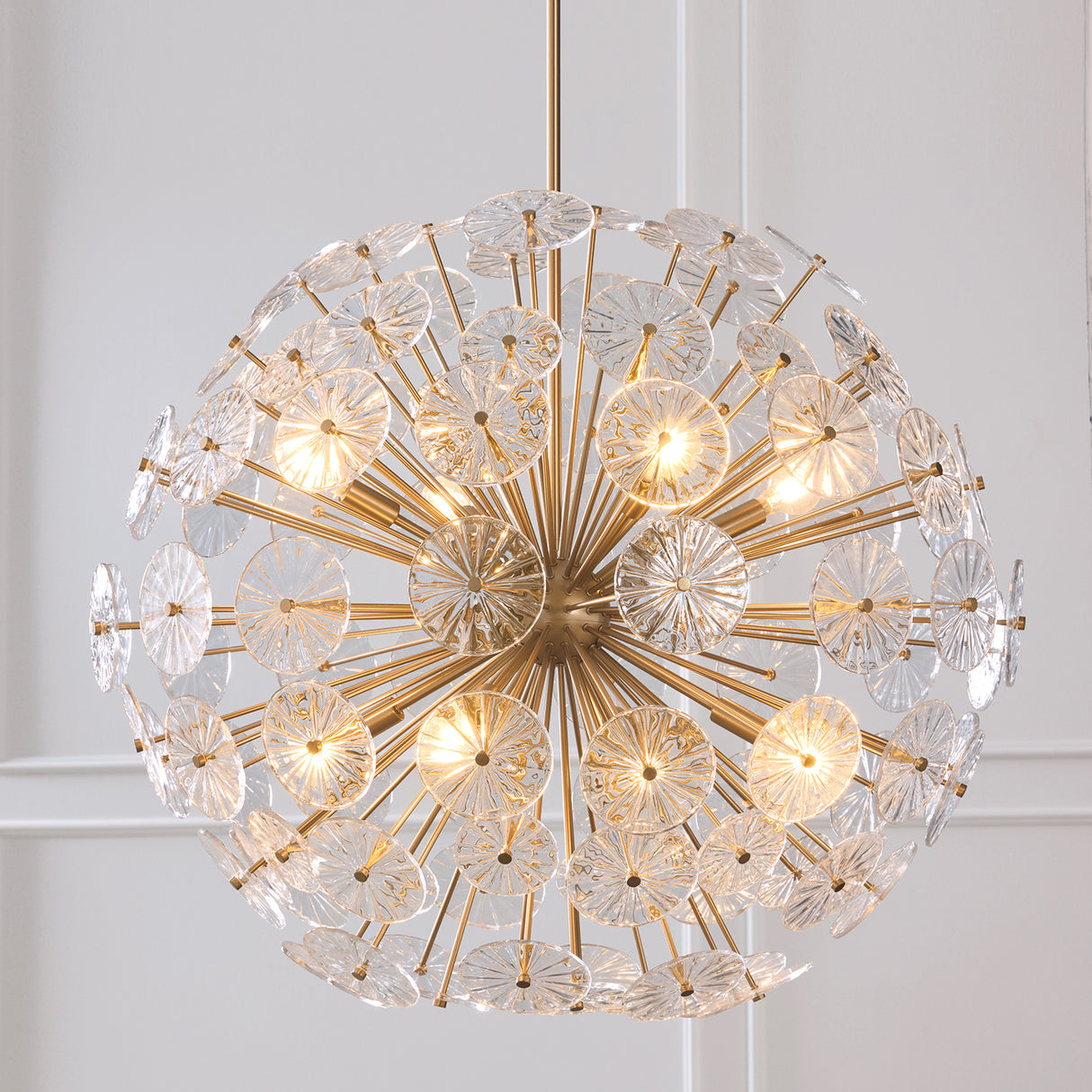 Blossom  Extra Large Pendant 33", Matte Brass and Clear Glass