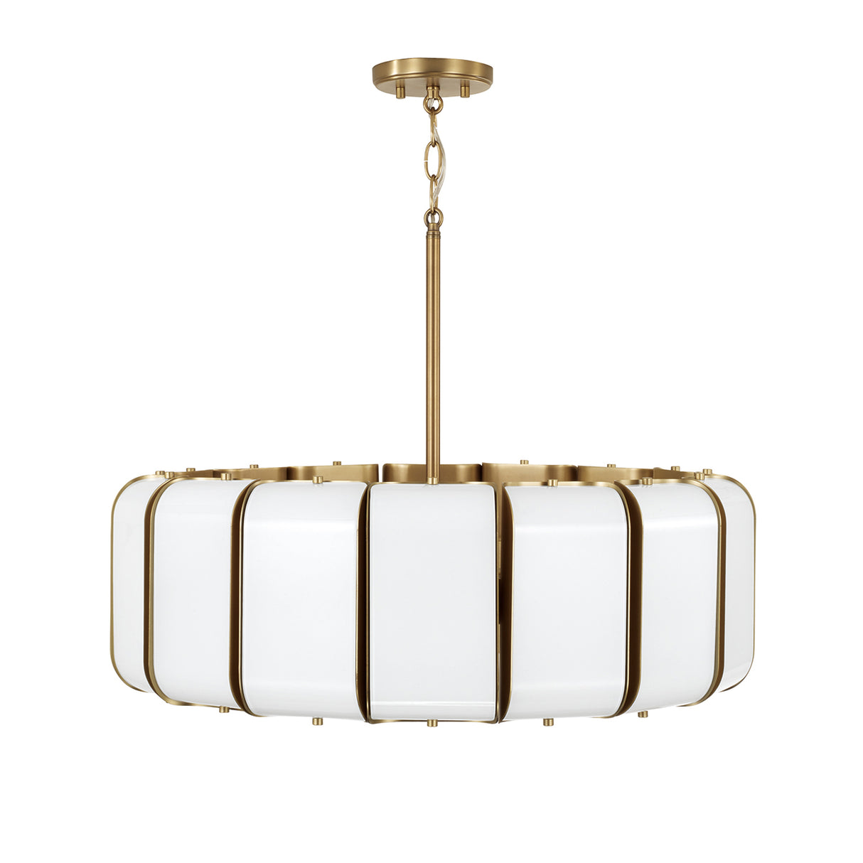 Cian LED Chandelier 27", Aged Brass and Milk Glass