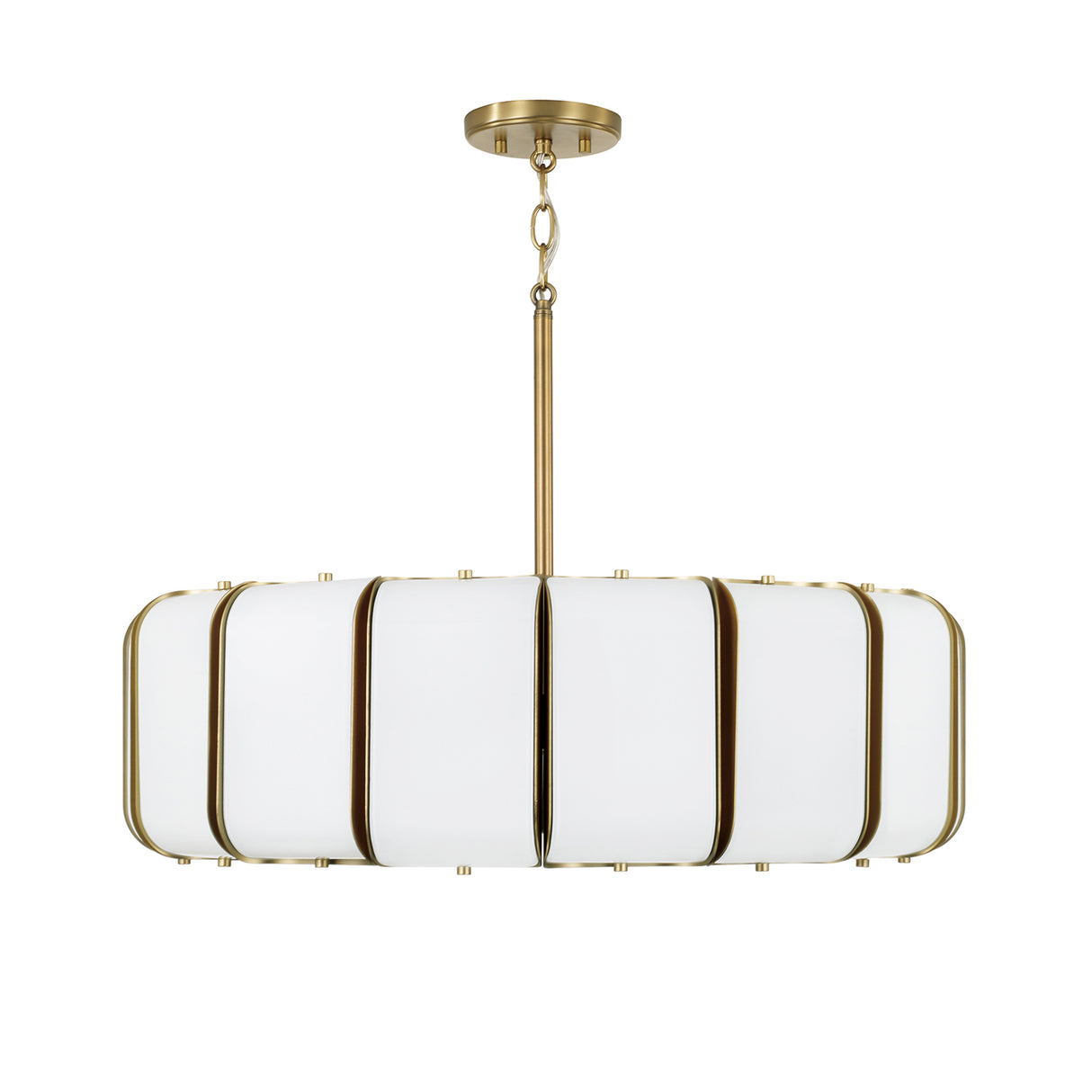 Cian LED Chandelier 27", Aged Brass and Milk Glass