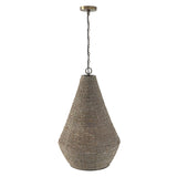 Esmara Pendant 20", Gray Wash Wooden Beads and Dark Matte Brass