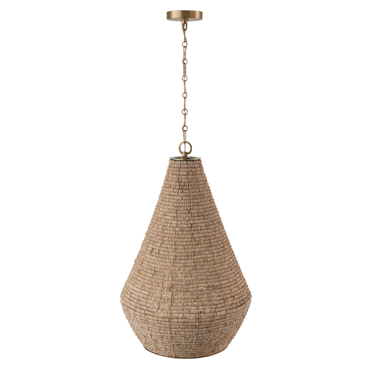 Esmara Pendant 20", Natural Wooden Beads and Matte Brass