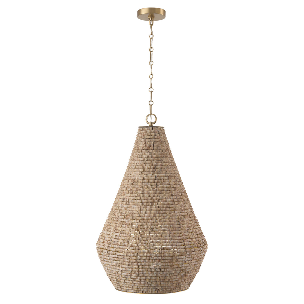 Esmara Pendant 20", Natural Wooden Beads and Matte Brass