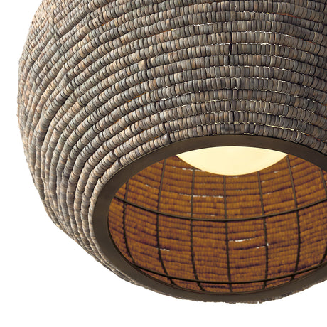 Esmara Pendant 24", Gray Wash Wooden Beads and Dark Matte Brass
