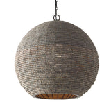 Esmara Pendant 24", Gray Wash Wooden Beads and Dark Matte Brass