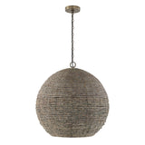 Esmara Pendant 24", Gray Wash Wooden Beads and Dark Matte Brass