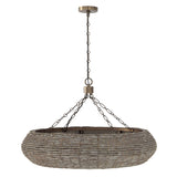 Esmara Chandelier 35", Gray Wash Wooden Beads and Dark Matte Brass