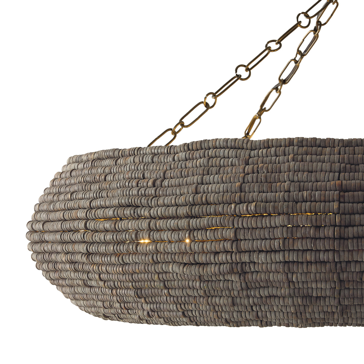 Esmara Chandelier 35", Gray Wash Wooden Beads and Dark Matte Brass