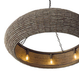 Esmara Chandelier 35", Gray Wash Wooden Beads and Dark Matte Brass