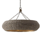 Esmara Chandelier 35", Gray Wash Wooden Beads and Dark Matte Brass