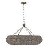 Esmara Chandelier 35", Gray Wash Wooden Beads and Dark Matte Brass