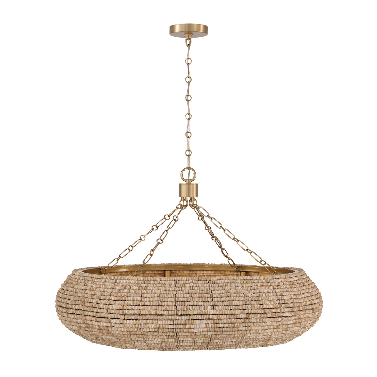 Esmara Chandelier 35", Natural Wooden Beads and Matte Brass
