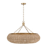 Esmara Chandelier 35", Natural Wooden Beads and Matte Brass