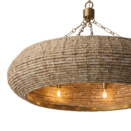 Esmara Chandelier 35", Natural Wooden Beads and Matte Brass