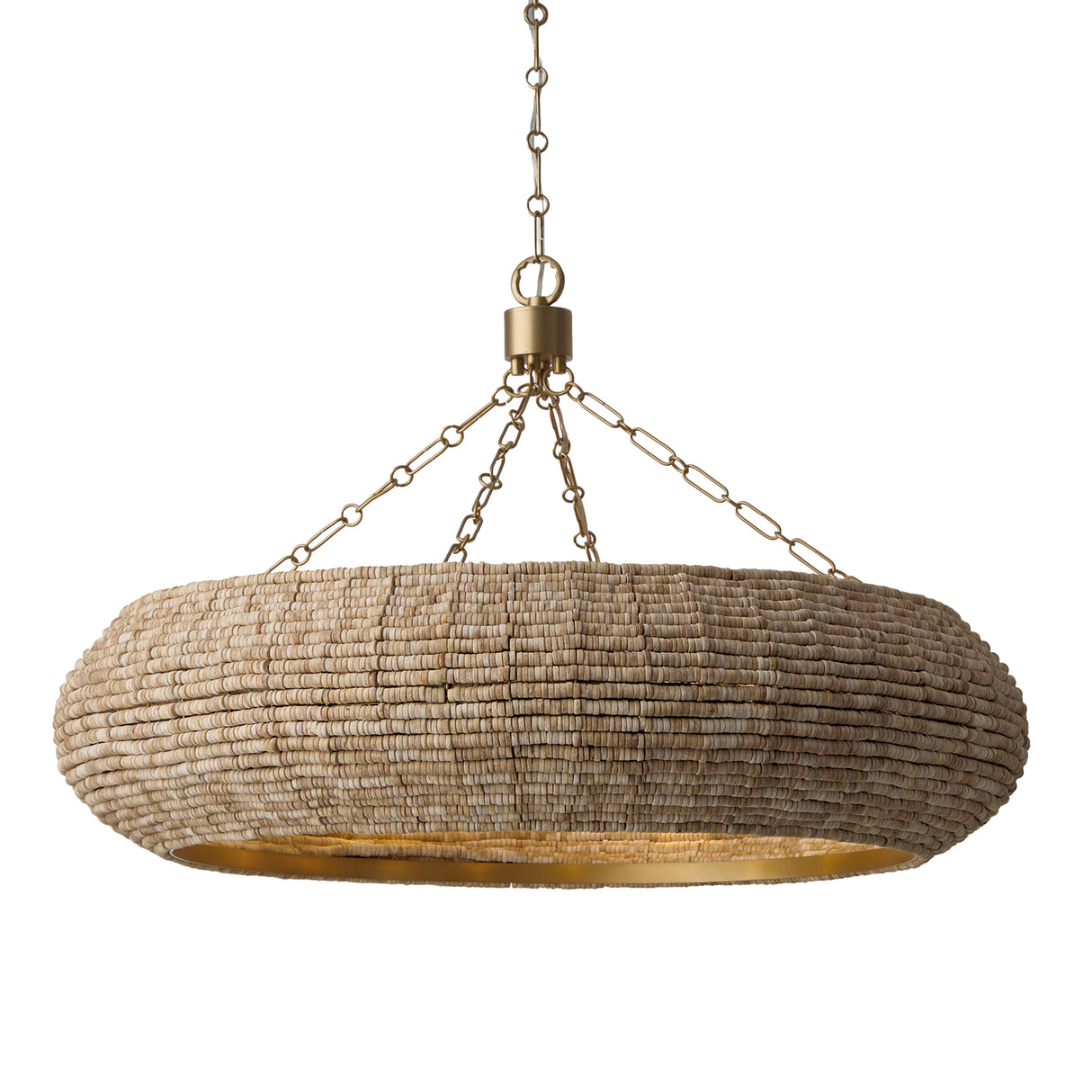 Esmara Chandelier 35", Natural Wooden Beads and Matte Brass