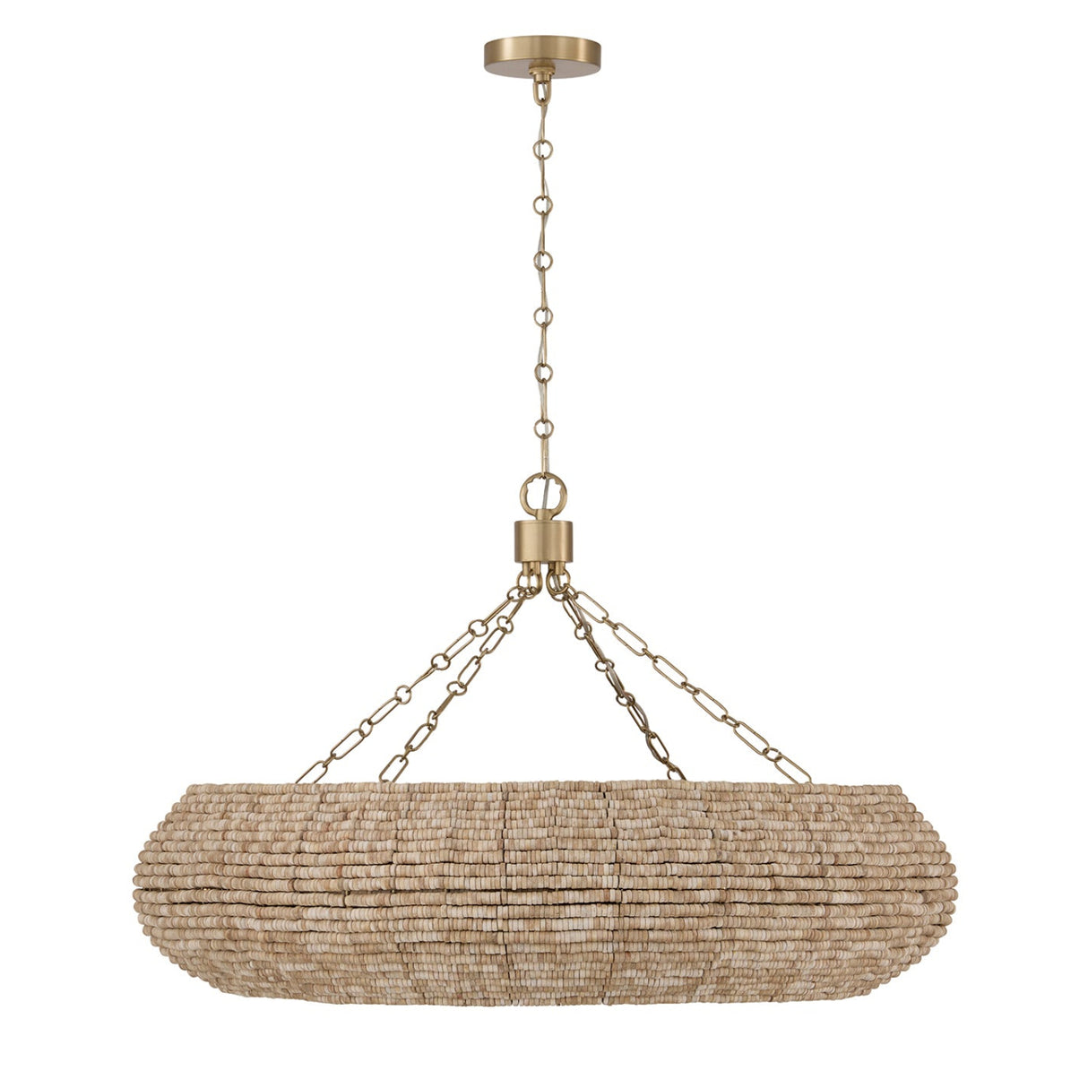 Esmara Chandelier 35", Natural Wooden Beads and Matte Brass