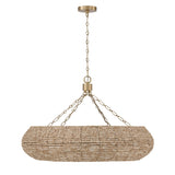 Esmara Chandelier 35", Natural Wooden Beads and Matte Brass