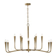 Myra 12 Light Chandelier 46", Artisan Brass, front view showing rectangular chain links and tapered candle sockets