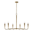Myra 6 Light Chandelier 39", Artisan Brass, front view showing open-link chain and tapered sockets with exposed bulbs