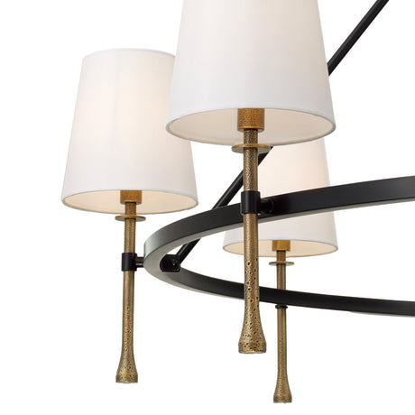 Gerald 8 Light Chandelier 48", Matte Black and Hammered Brass