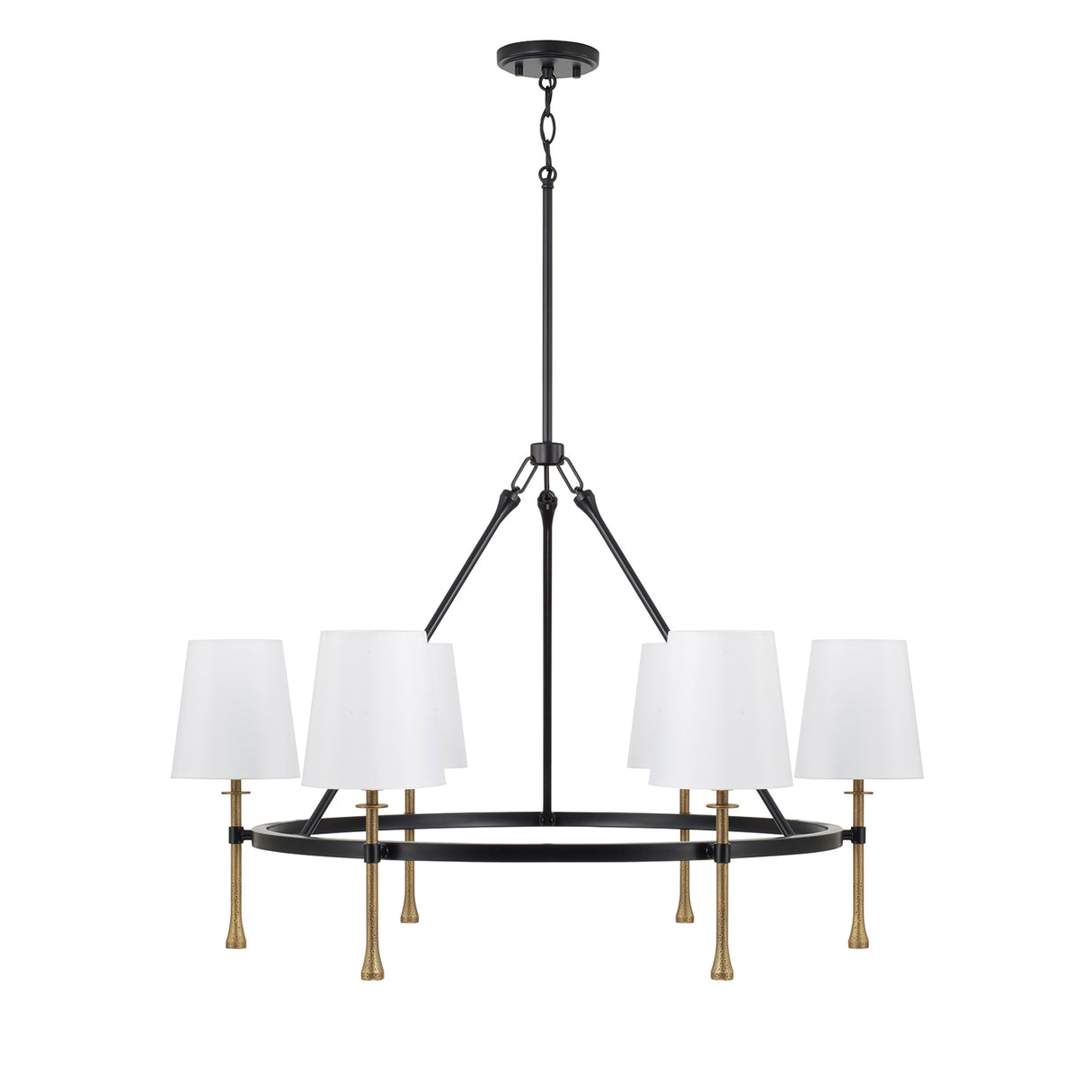 Gerald 6 Light Chandelier 35", Matte Black and Hammered Brass