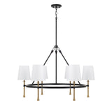 Gerald 6 Light Chandelier 35", Matte Black and Hammered Brass