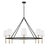 Gerald 8 Light Chandelier 48", Matte Black and Hammered Brass