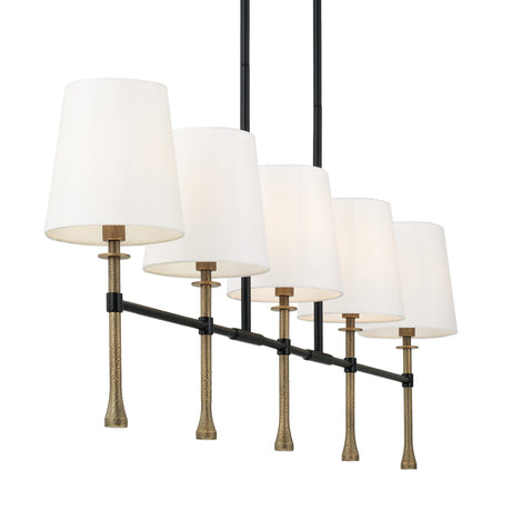 Gerald Linear Chandelier 48", Matte Black and Hammered Brass