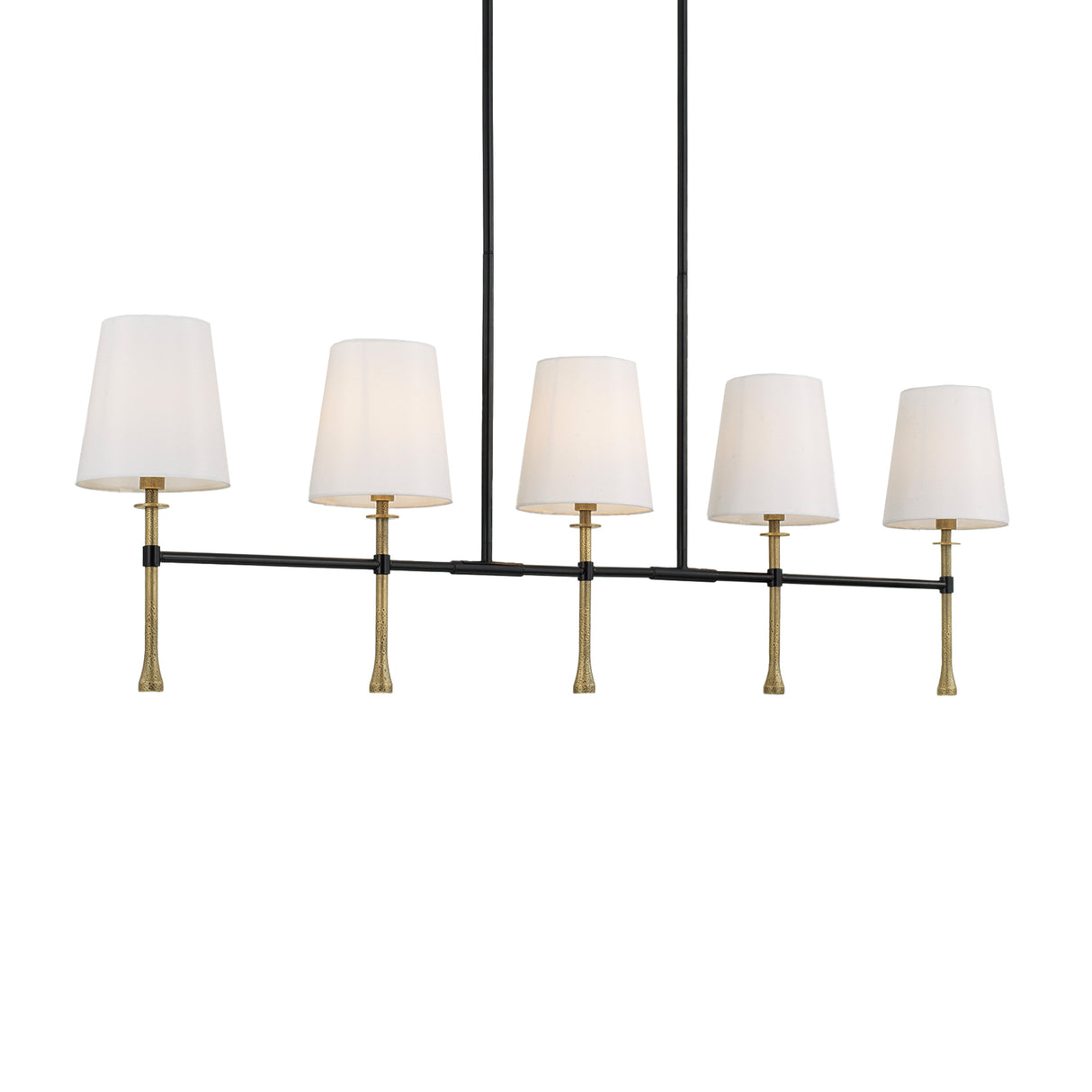Gerald Linear Chandelier 48", Matte Black and Hammered Brass