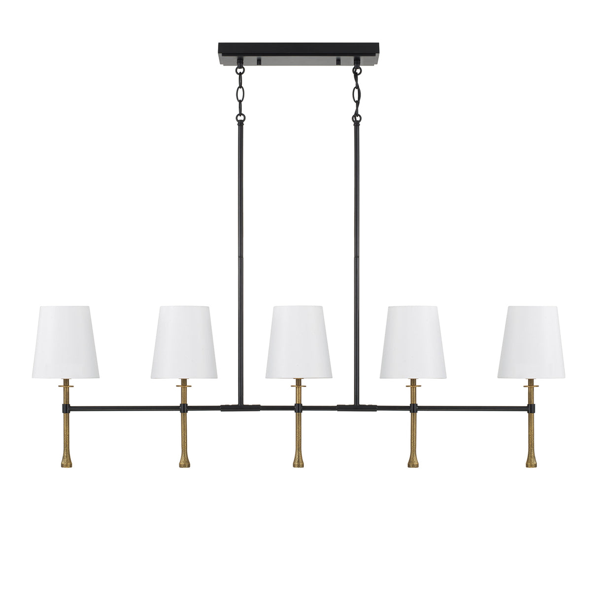 Gerald Linear Chandelier 48", Matte Black and Hammered Brass