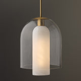 Raylin Pendant 12", Aged Brass, Alabaster and Clear Glass