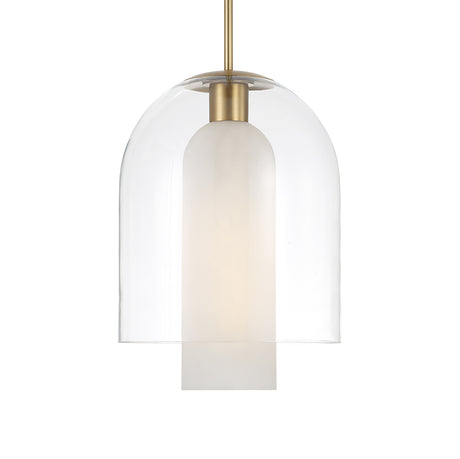 Raylin Pendant 12", Aged Brass, Alabaster and Clear Glass