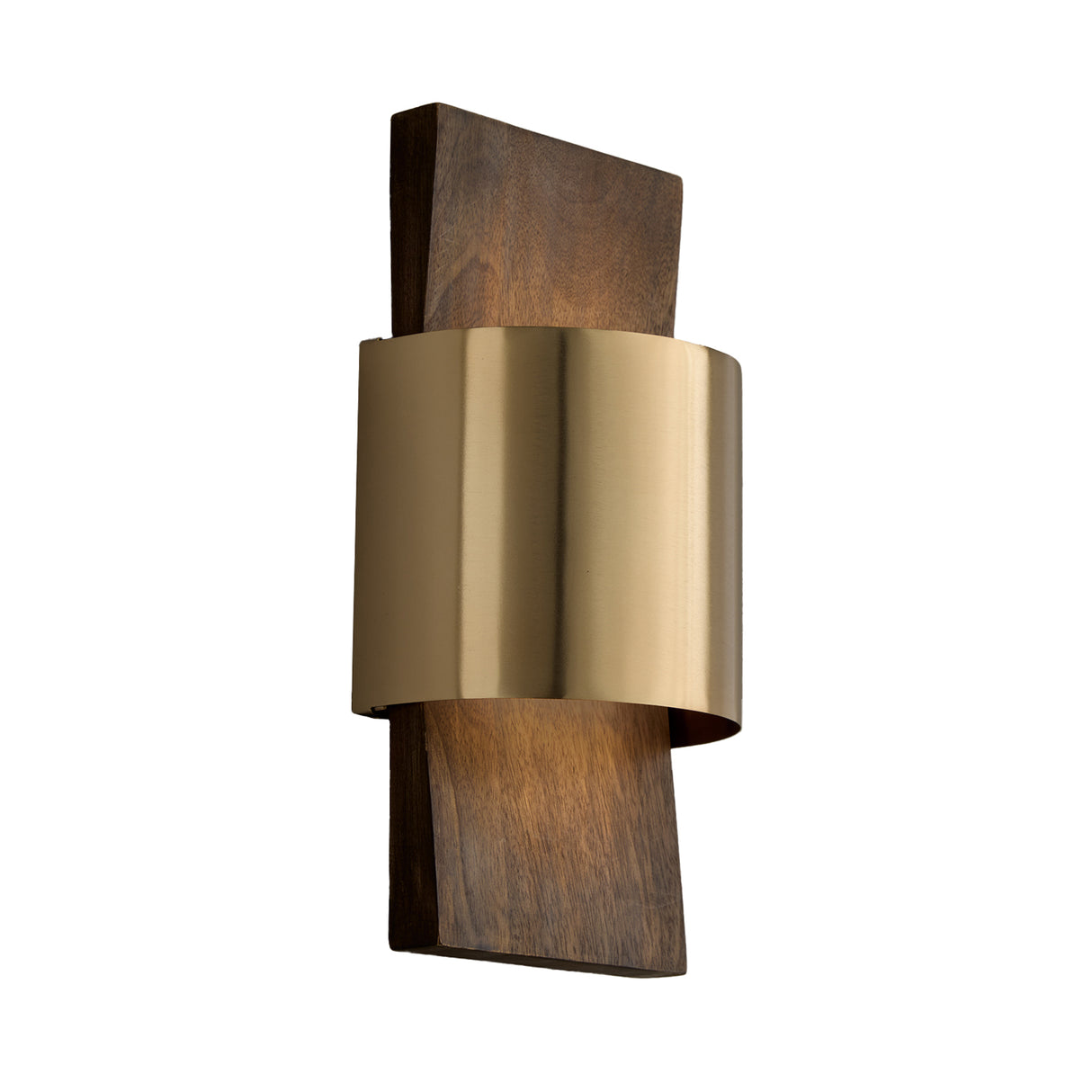 Solace LED Wall Sconce 13", Espresso Wood and Matte Brass