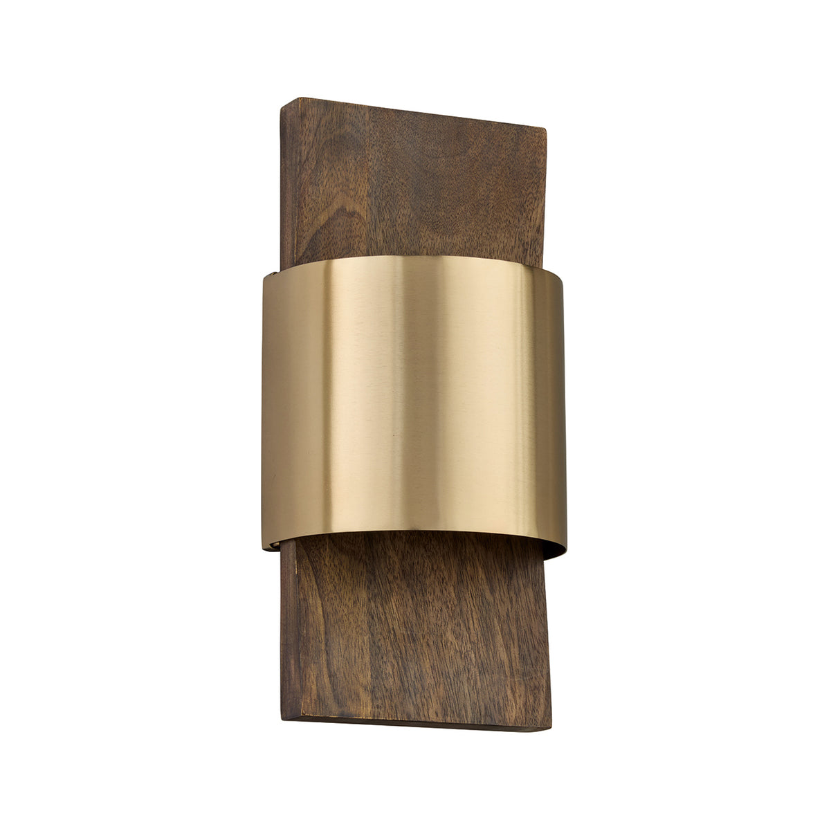Solace LED Wall Sconce 13", Espresso Wood and Matte Brass