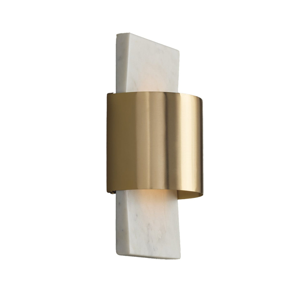 Solace LED Wall Sconce 13", White Marble and Matte Brass