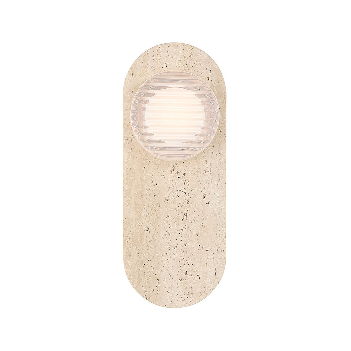 Belin Indoor/Outdoor LED Wall Sconce 15", Travertine and Clear Ribbed Glass